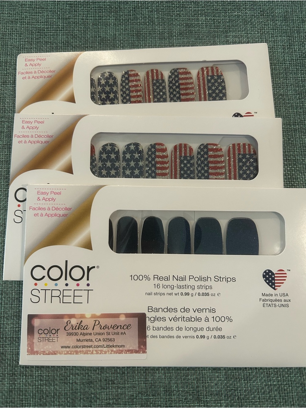 Color Street Nail Polish Strips Lot of 3 NEW Flagtime Gal Blue in Peru Patriotic